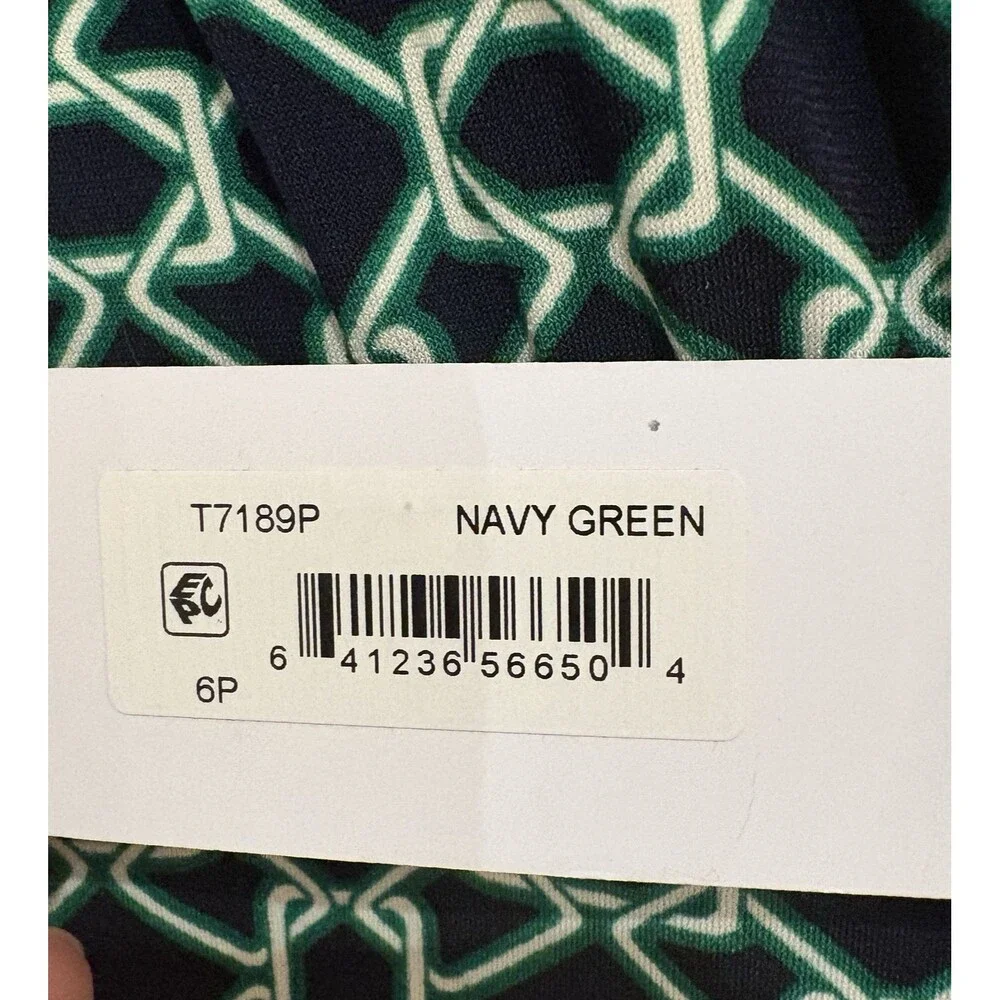 London Times Dress Women's Size 6P Petites Navy Blue Green Printed A-Line NWT - Picture 10 of 12